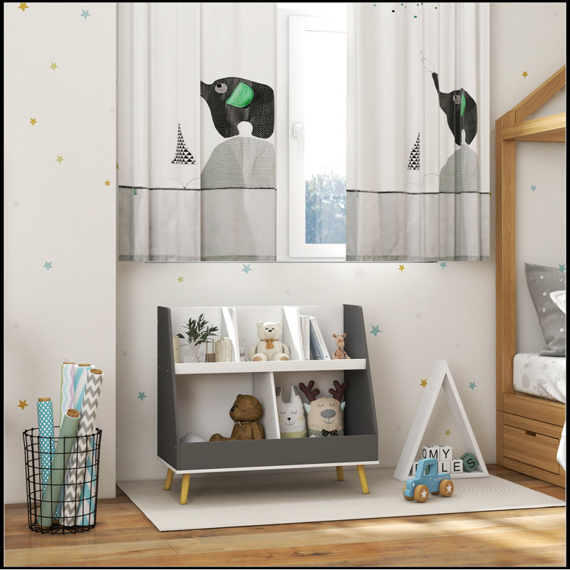 Kids Bookcase Toy Shelf, 2 Tier Toddlers Toy Storage Shelf with 5 Compartments, Anti-tip Device