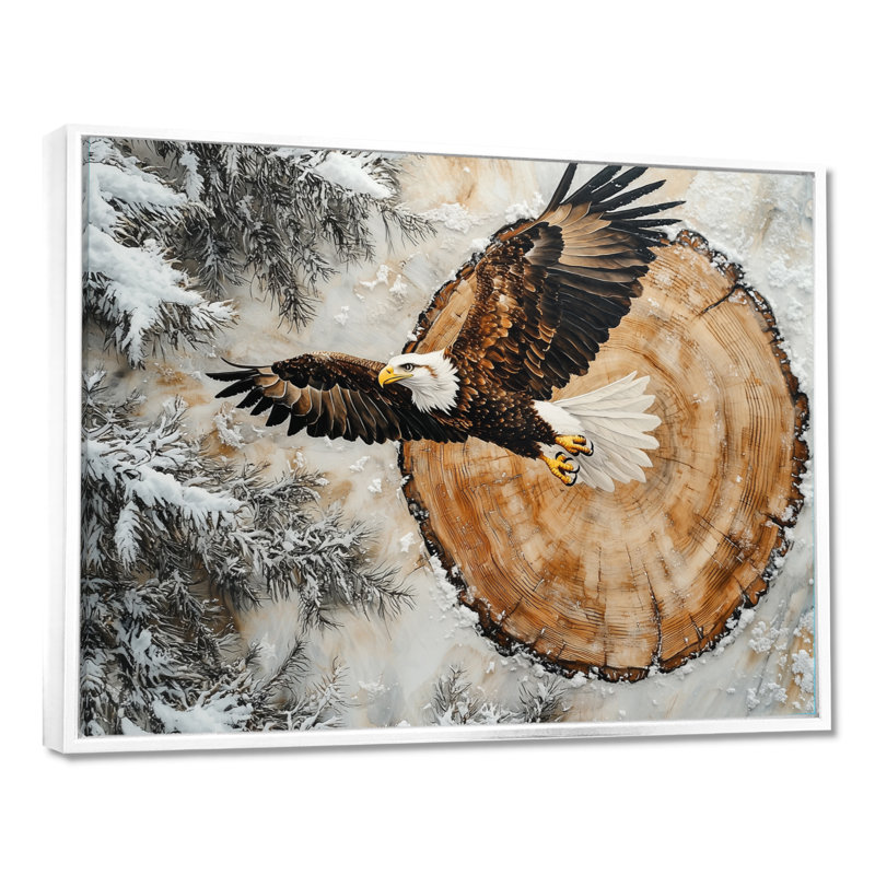 Aigle, esprit du vent dans la forêt d'hiver III - aigle, art mural, H 24 po x l 32 po, Impression encadrée flottante, Blanc