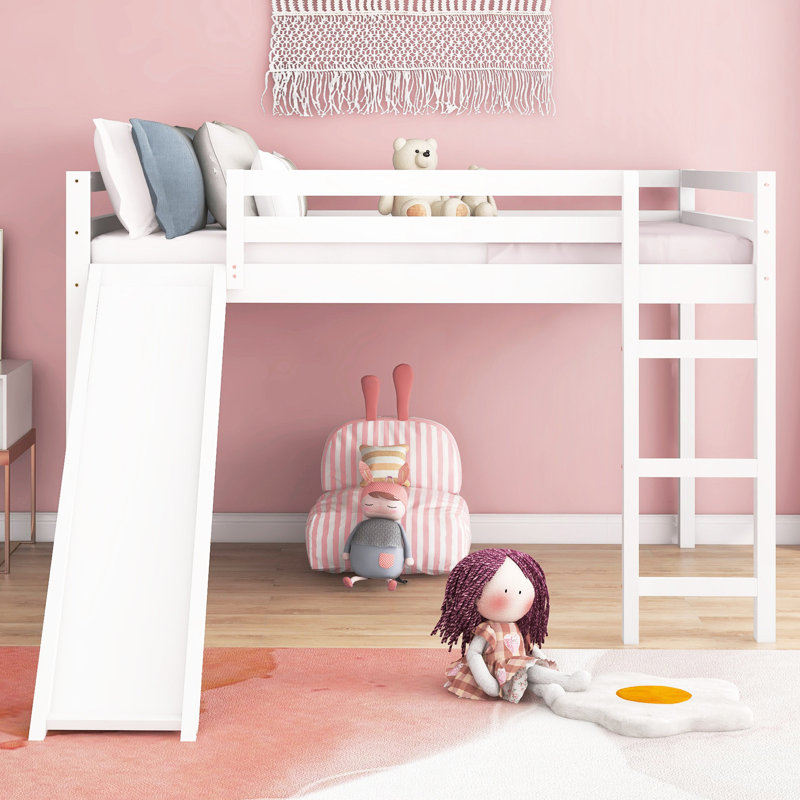 Full Size Solid Wood Loft Bed With Slide - A Stylish And Choice In White Finish For An Elegant Touch