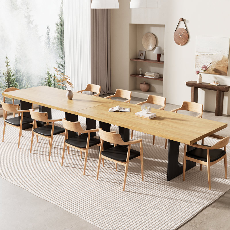 71" Long Dining Table for 6-8 People - Modern Kitchen Table with Extra Thickened Tabletop & Heavy Duty Pedestal Legs, Rectangular Dinner Table for Kitchen, Conference Room, Home, Natural + Black