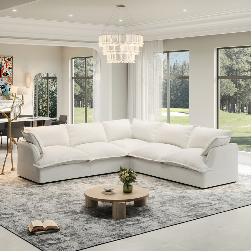 Rino 111.3'' Upholstered Sofa, Cloud Sofa, Modular Sectional Sofa 5 Seat L Shaped Couch for Living Room (White,Gray, Dark Green, Blue)