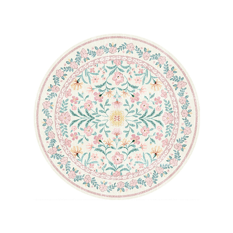 Machine-washable pink carpet Round bohemian floral rug, Round 5'