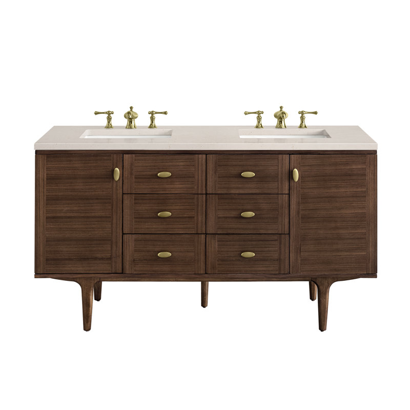 Amberly 60" Double Bathroom Vanity Set, Carrara White, 8" Widespread, 60"