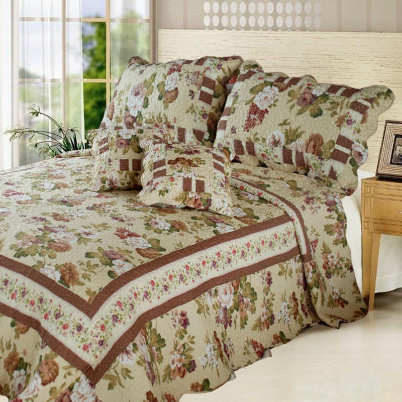 Elegant Modern & Contemporary Floral Quilt, Twin Quilt + 1 Standard Sham