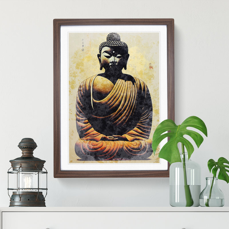 XV1022-2719X Mesmerising Buddha - Single Picture Frame Print, 64cm H x 46cm W x 2cm D, Walnut