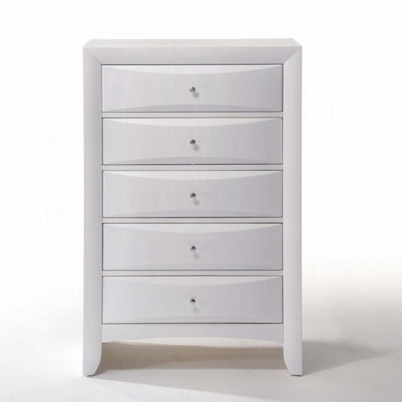 Commode 5 tiroirs Ireland, finition blanche, Blanc