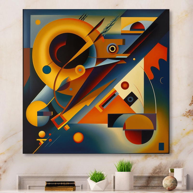 Multicolore géométrique formes orange V - reproduction sur toile, H 16 po x l 16 po x P 1 po, Toile tendue
