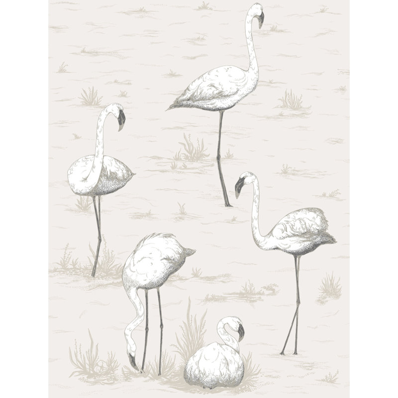 Flamingos Wallpaper Roll, Charcoal/White