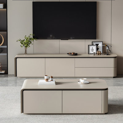Meuble télé ouvert avec table basse et grand rangement