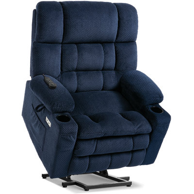 Dual Motor Power Lift Chair Recliner for Elderly with Massage and Heat, Infinite Position Electric Lift Recliner with Adjustable Headrest, USB (T6015 - Plush Fabric, Navy Blue, Oversized)