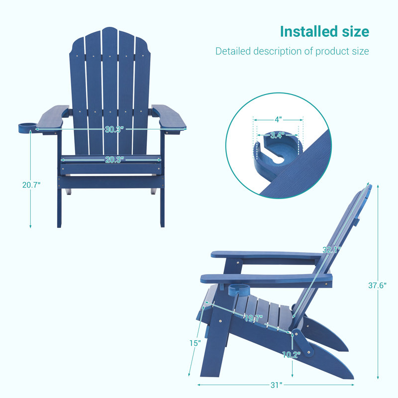 Chaise Adirondack pliable Luna, Bleu marine