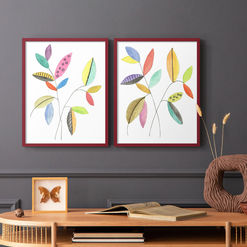 Feuilles de couleur pop III - impression encadrée de qualité supérieure - prête à être accrochée - aucun clou requis - aucun clou requis