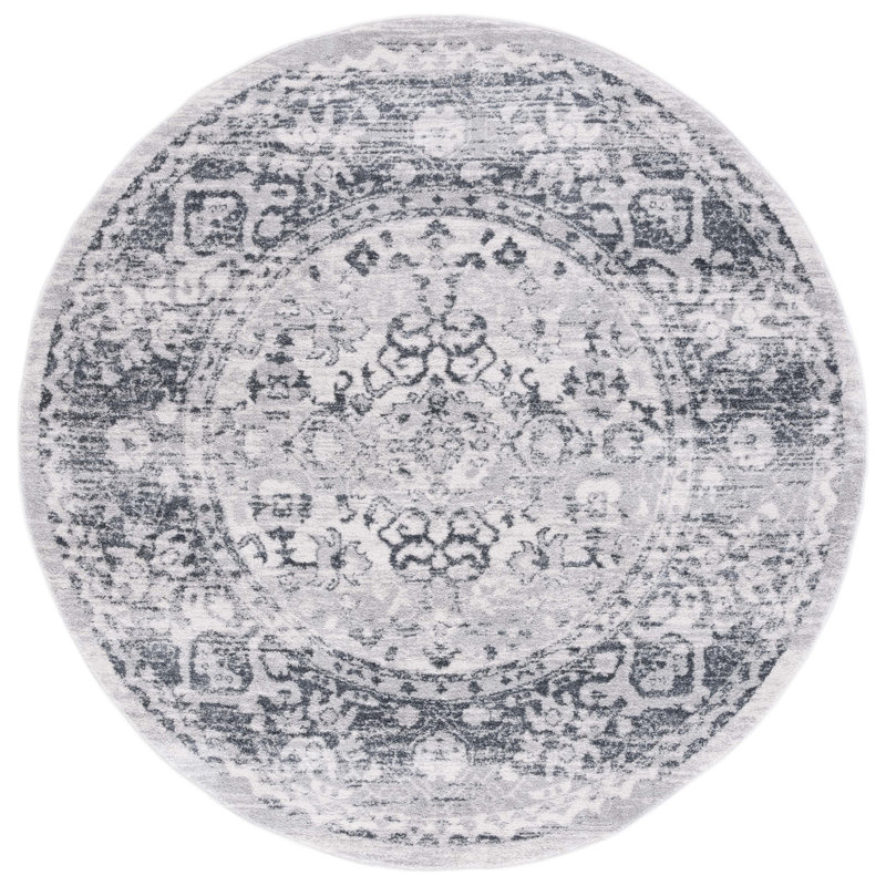 Tapis gris / ivoire Gracie-Lou 654, Rond 6 pi 7 po