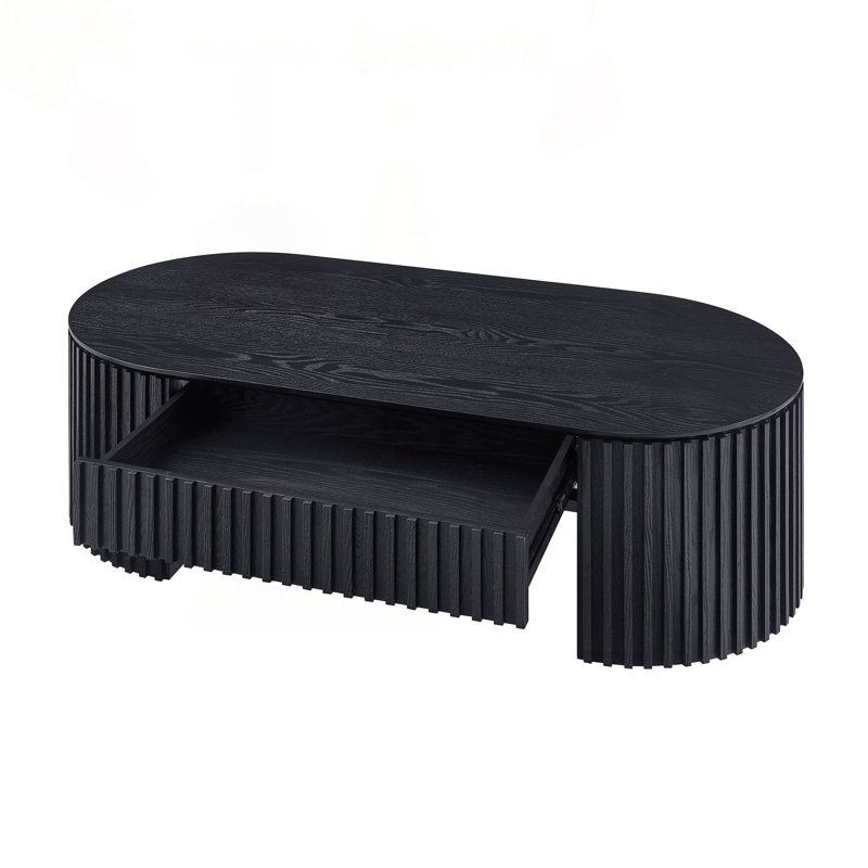 Table basse ovale en bois avec tiroir - Mid-Century moderne