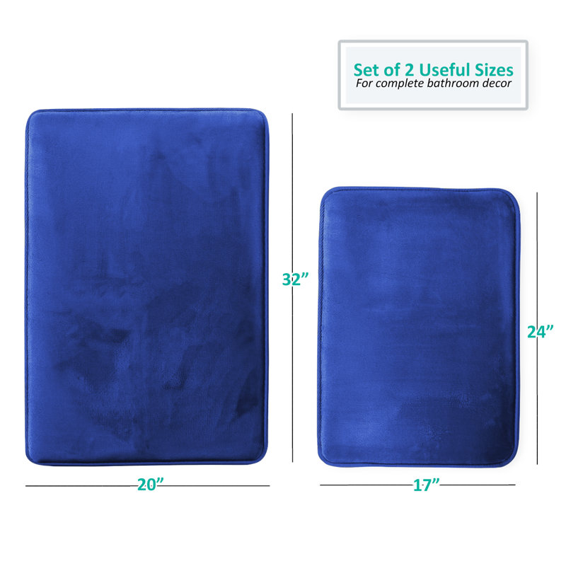 Steph Luxury Memory Foam Bathroom Rug Set, Petit: l 17 po x L 24 po / Grand: l 20 po x L 34 p, Royal / bleu