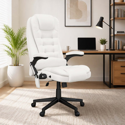 High Back Massage Executive Office Desk Chair, PU Leather Swivel Task Chair with 6-Point Vibration Massage & Lumbar Heating, 130° Recline, Height Adju