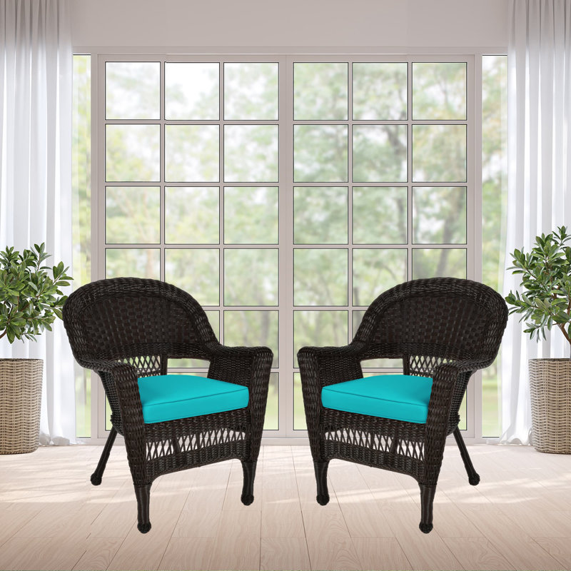 Chaise de patio avec coussins Burrowes, Espresso, Turquoise