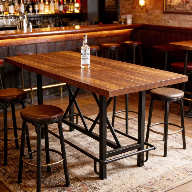 Mobilier de pub rustique robuste, comptoir de bar pratique et table de bar pour l'intérieur