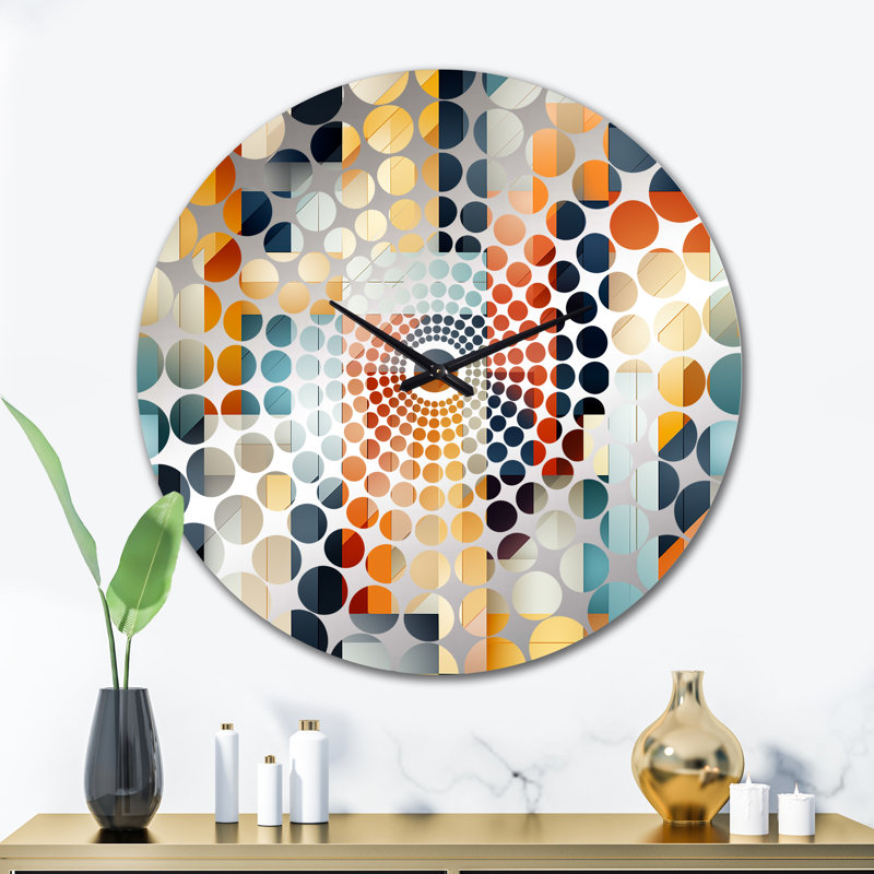 Horloge murale rayée bleue à motif géométrique cubique, Grand