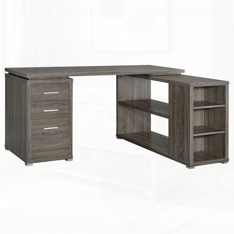 Bureau en forme de L gris avec 3 tiroirs Tona, parfait pour le bureau à domicile et pour un design peu encombrant.