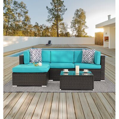 Outdoor 5 Pieces Furniture Sectional Set, PE Rattan Wicker Patio Outdoor Couch Set -  Latitude RunÂ®, B4F9FD612DF54CC387F69A6DFCBB0A36