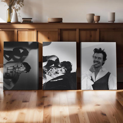 Ensemble de 3 affiches encadrées, toiles en noir et blanc Harry Styles, tirages photographiques de mode pour la décoration intérieure, affiche moderne de célébrité pour salon et chambre, décoration esthétique pour les fans et les mélomanes.