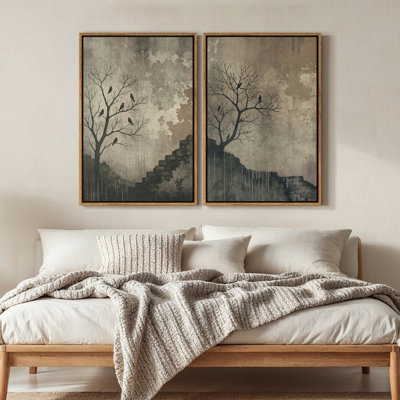 Art mural sur toile encadrée - impressions murales abstraites rétro pour panneaux de chambre à coucher x2