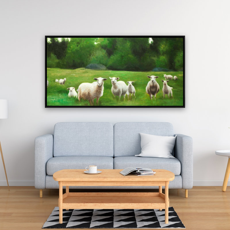 Fields of Sheep - Green Trees, toile encadrée pour la décoration intérieure, H 49,25 po x l 25,25 po