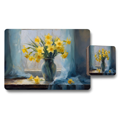 Yellow Daffodil Vase Table Decor Placemats And Coasters Set