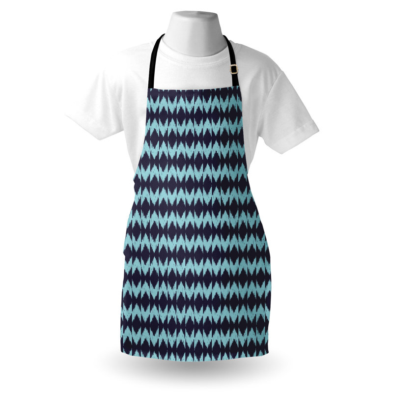 Tablier de préparation Ikat Unisex, forme géométrique bohème, taille adulte, turquoise aubergine