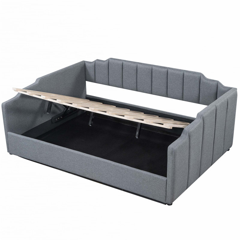 Lit de jour rembourré avec rangement inférieur, Grey, Full/Double
