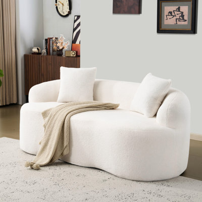 Siège blanc à 2 compressions avec accoudoirs ronds, parfait pour le salon et tout petit espace, sans assemblage, design minimaliste à base de ressorts, espaces appropriés, structure en mousse haute densité