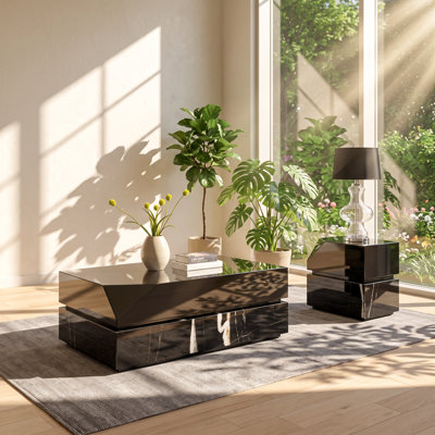 Mirrored Glass Top End Table