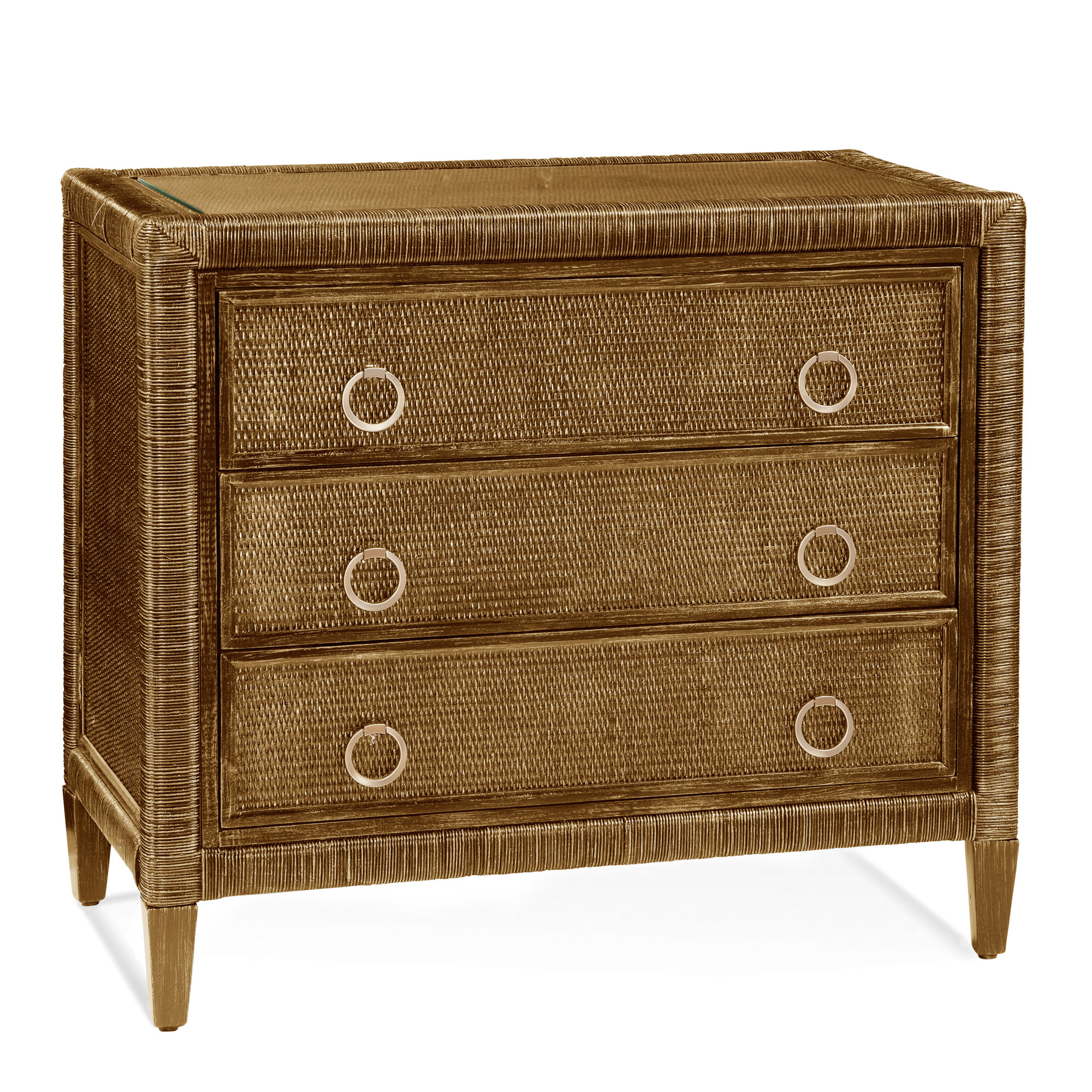 Warwick 3-Drawer Wicker Chest, Honey, Satin Brass