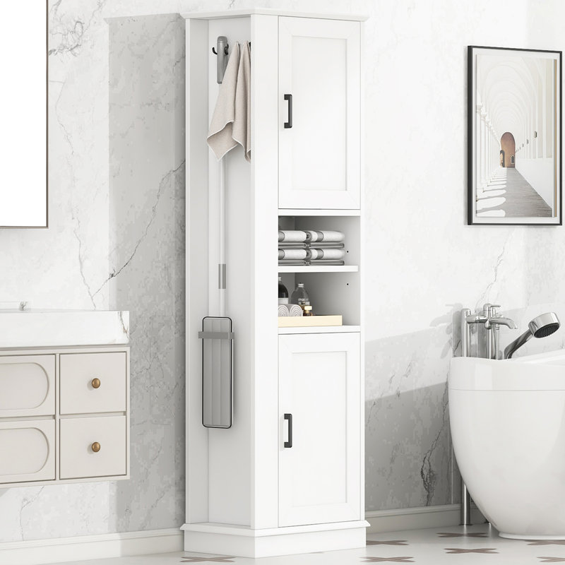 Armoire de rangement pour salle de bain avec 2 tablettes ouvertes, Blanc