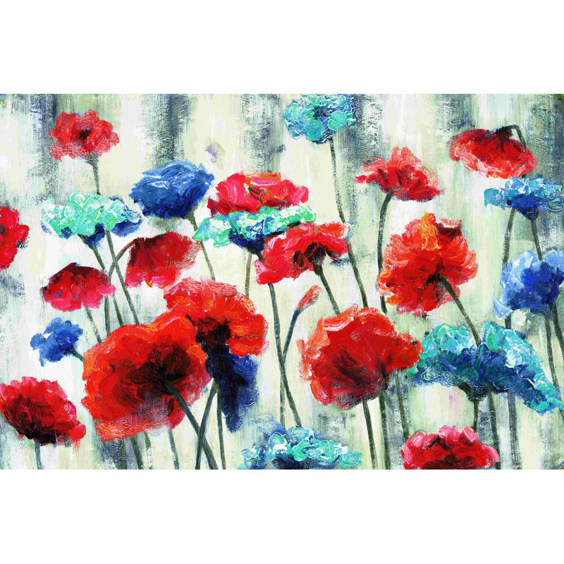 Painterly Red and Blues - peinture sur toile tendue, H 24 po x l 36 po