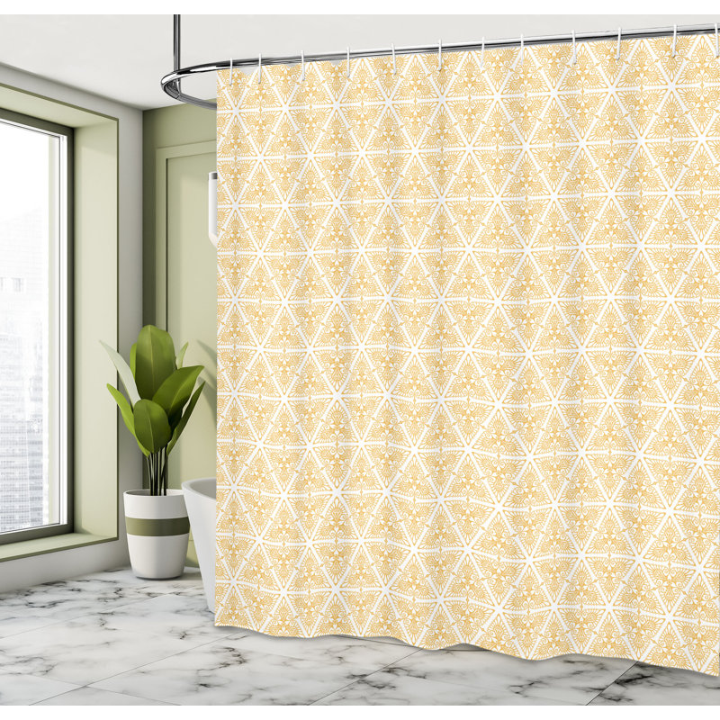 Ensemble de rideau de douche + crochets, H 70 po x l 69 po, Moutarde, blanc