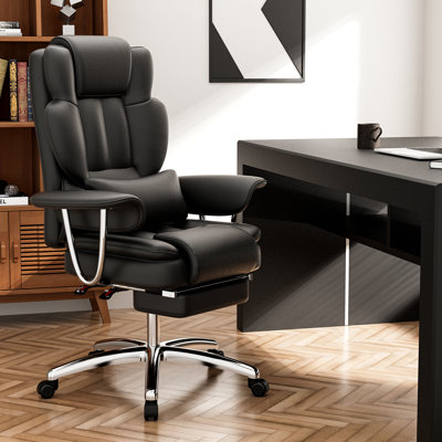 Fauteuil de bureau noir, grand et grand fauteuil de direction, avec repose-pieds, fauteuil d'ordinateur en cuir, fauteuil inclinable ergonomique à haut dossier, grand fauteuil de bureau personnel