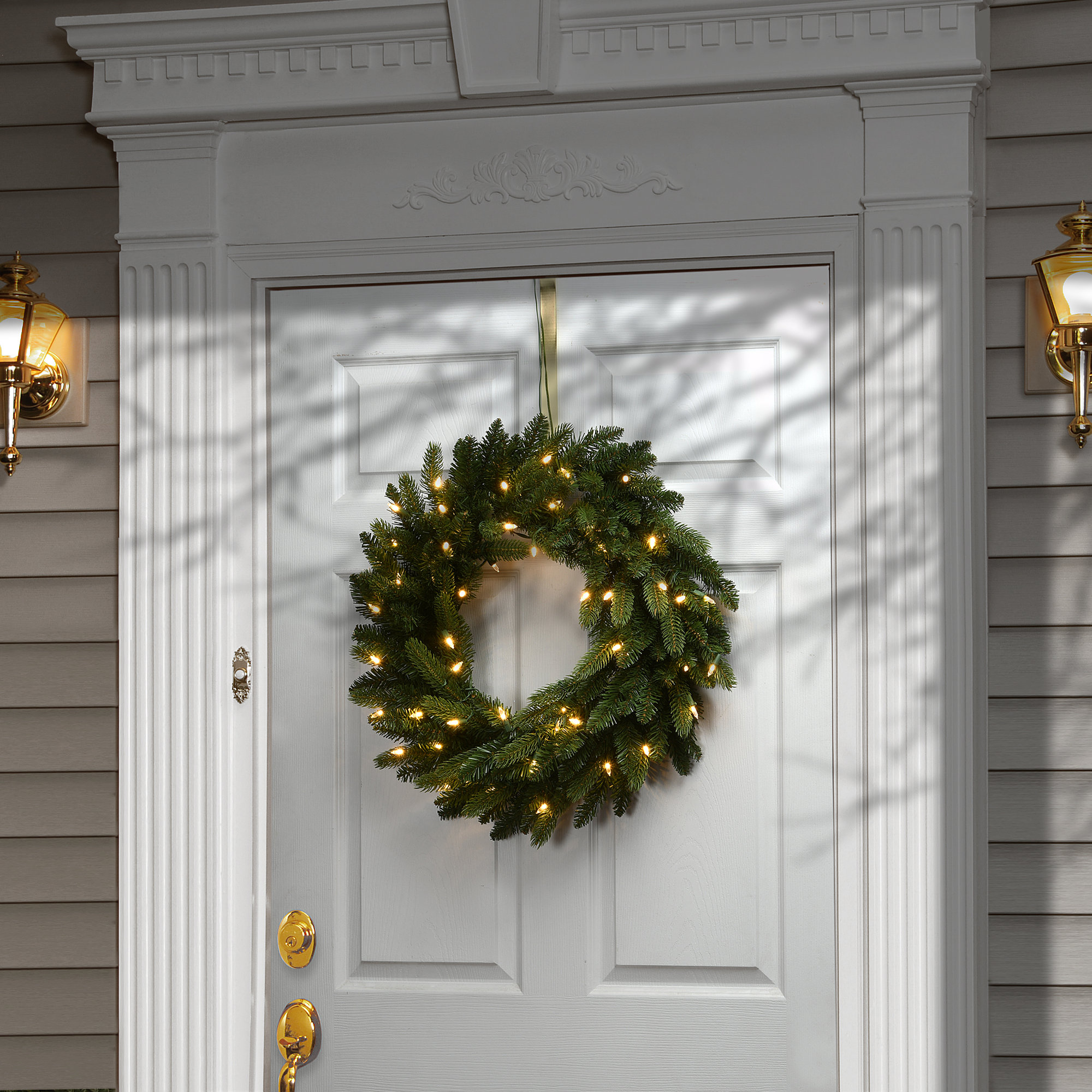 The Holiday Aisle® Grande Fir Wreath with Warm White LED Lights, 24" H x 24" W x 5" D
