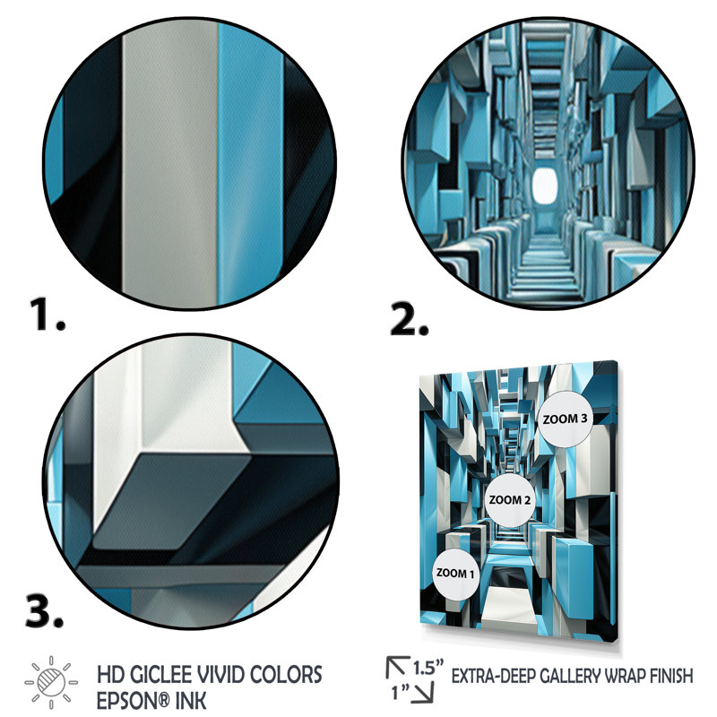 «Op Art Blue Focus VI» sur toile, Cadre flottant noir, H 40 po x l 30 po x P 1,5 po