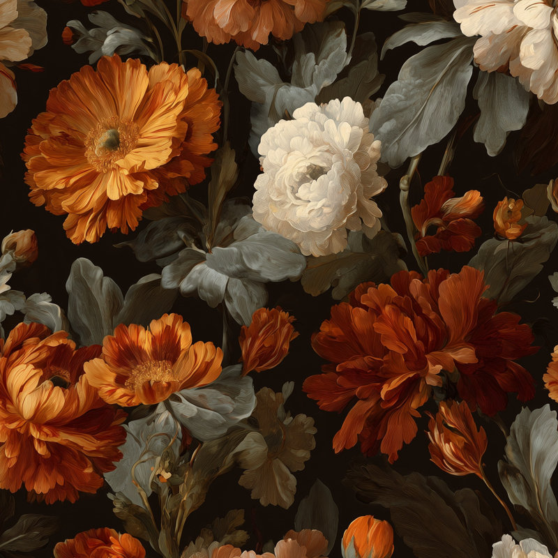 Papier peint floral, élégante murale rétro