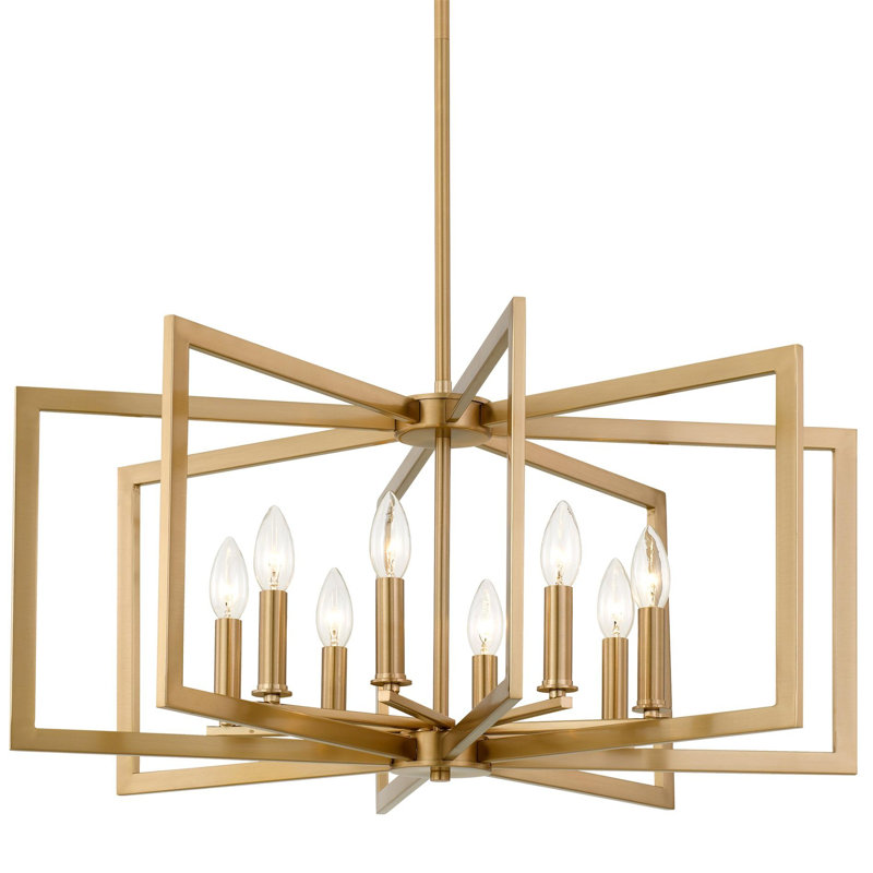  Glam 27" 8-Light Large Modern Geometric Chandelier, Cool Brass Finish