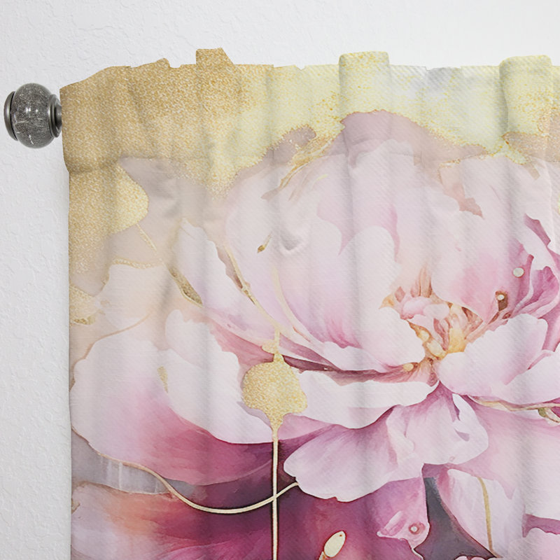 Amell Pink And Gold Peonies In Radiance I - Traditional Curtain - Velvet Room Darkening - 1 panel, 52" W x 63" L
