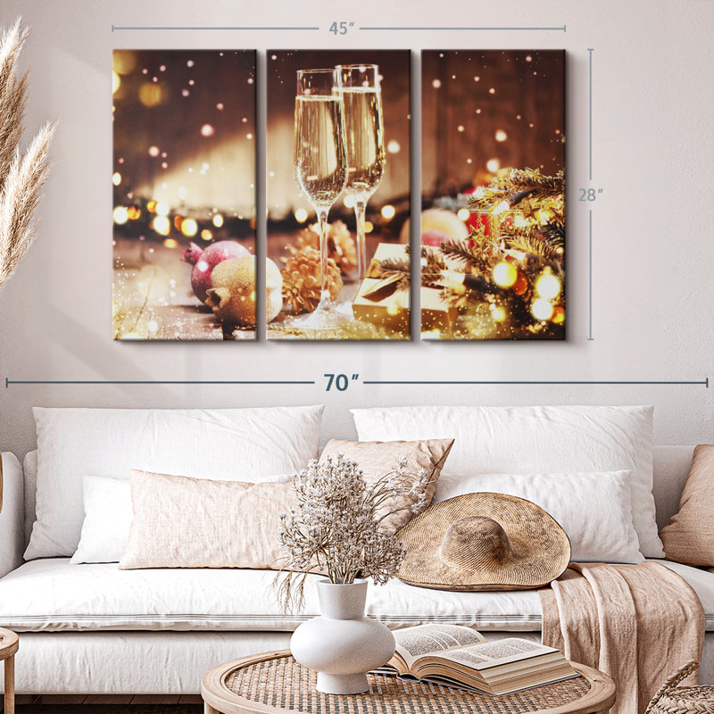 «Champagne For Christmas» sur, H 28 po x l 45 po x P 1,25 po