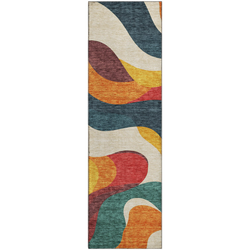 Premium Machine Washable Mayfield AMF2186 swirls Rug, 2'3" x 7'6" Runner, Orange