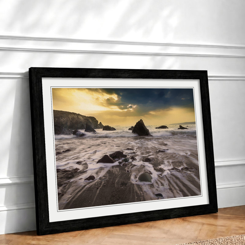 Seascape Sunlight Breaking Through Framed Print, Black