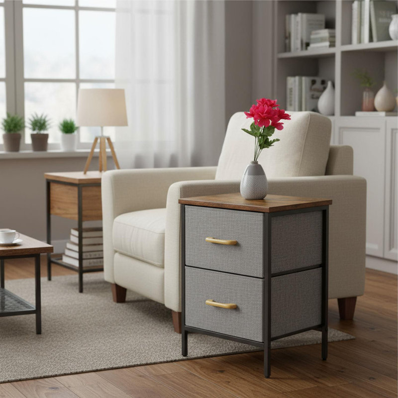 40cm W Metal Bedside Table, Yellow/Brown/Grey