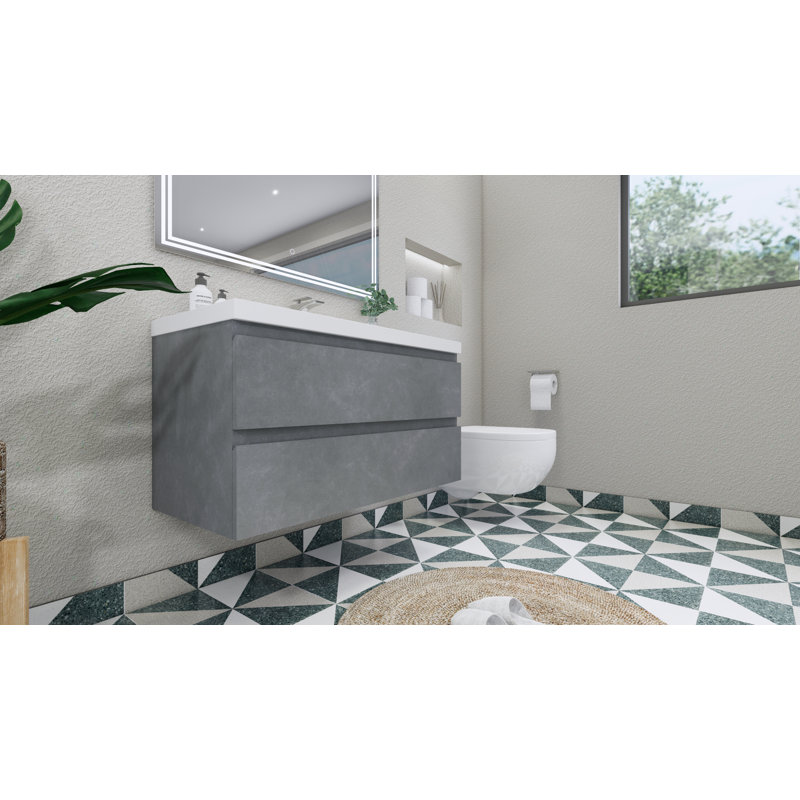 Mableton Single Bathroom Vanity with Wood, Acrylic Top, Cement Gray