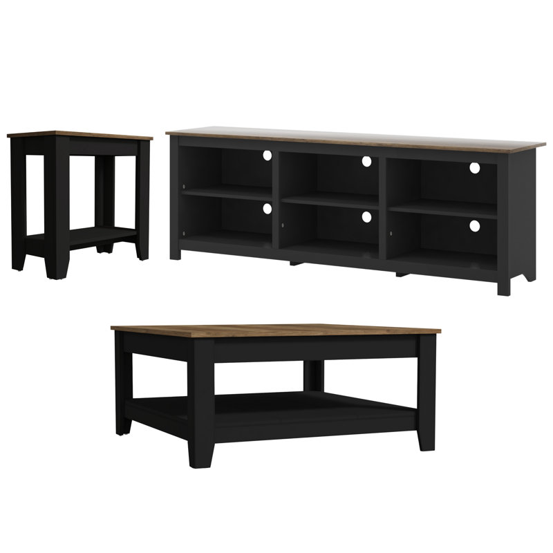 Korey Farmhouse Coordinated Living Room 3 Piece Furniture Set, Amber Walnut, Amber Walnut