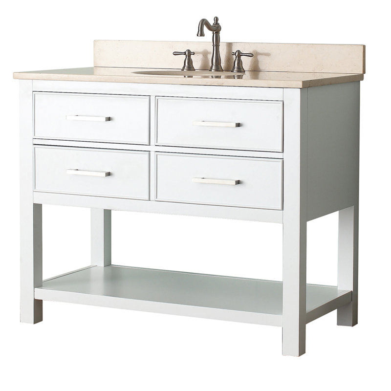 Brooks 43'' W Single Vanity, White, Carrera White Marble